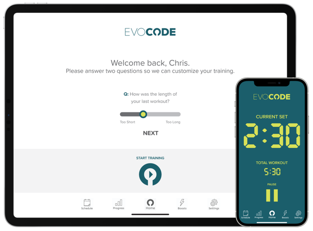 EVOCODE App Welcome Back Screen